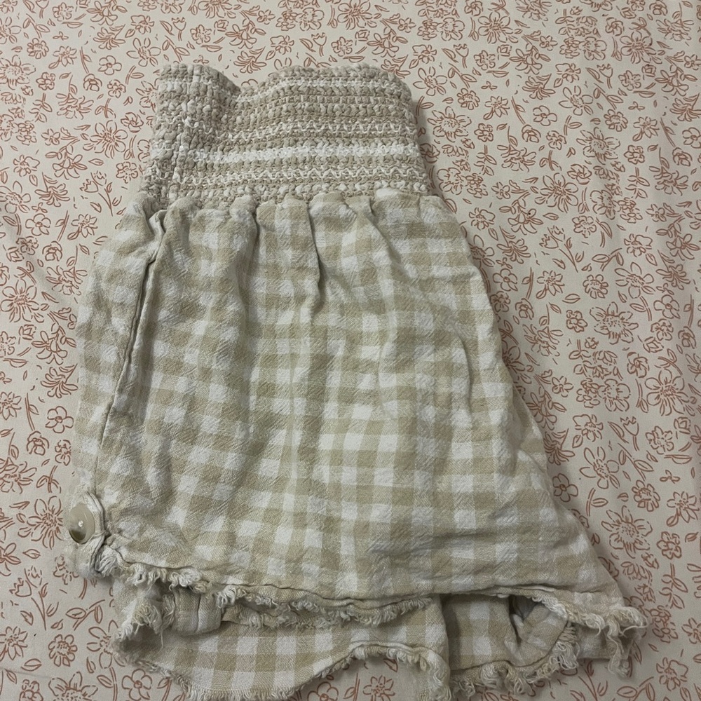 Rewash High Waist Plaid Shorts - Beige and Cream